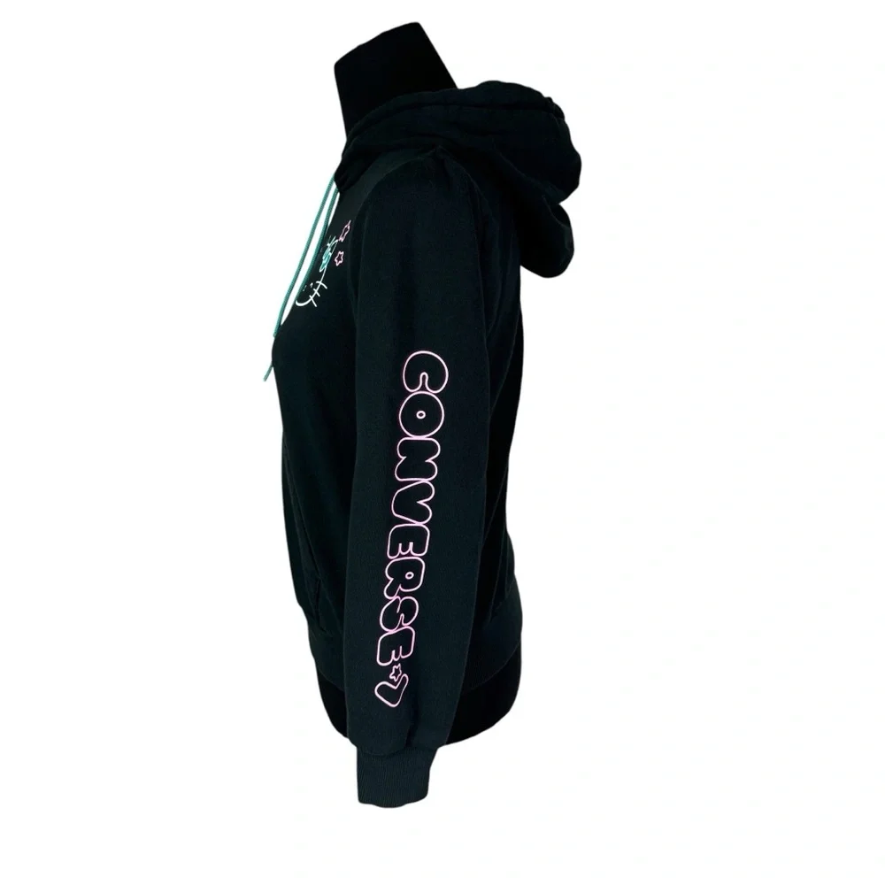 Converse X Hello Kitty Sanrio Black Pullover Drawstring Hoodie Women's Small - Picture 6 of 13